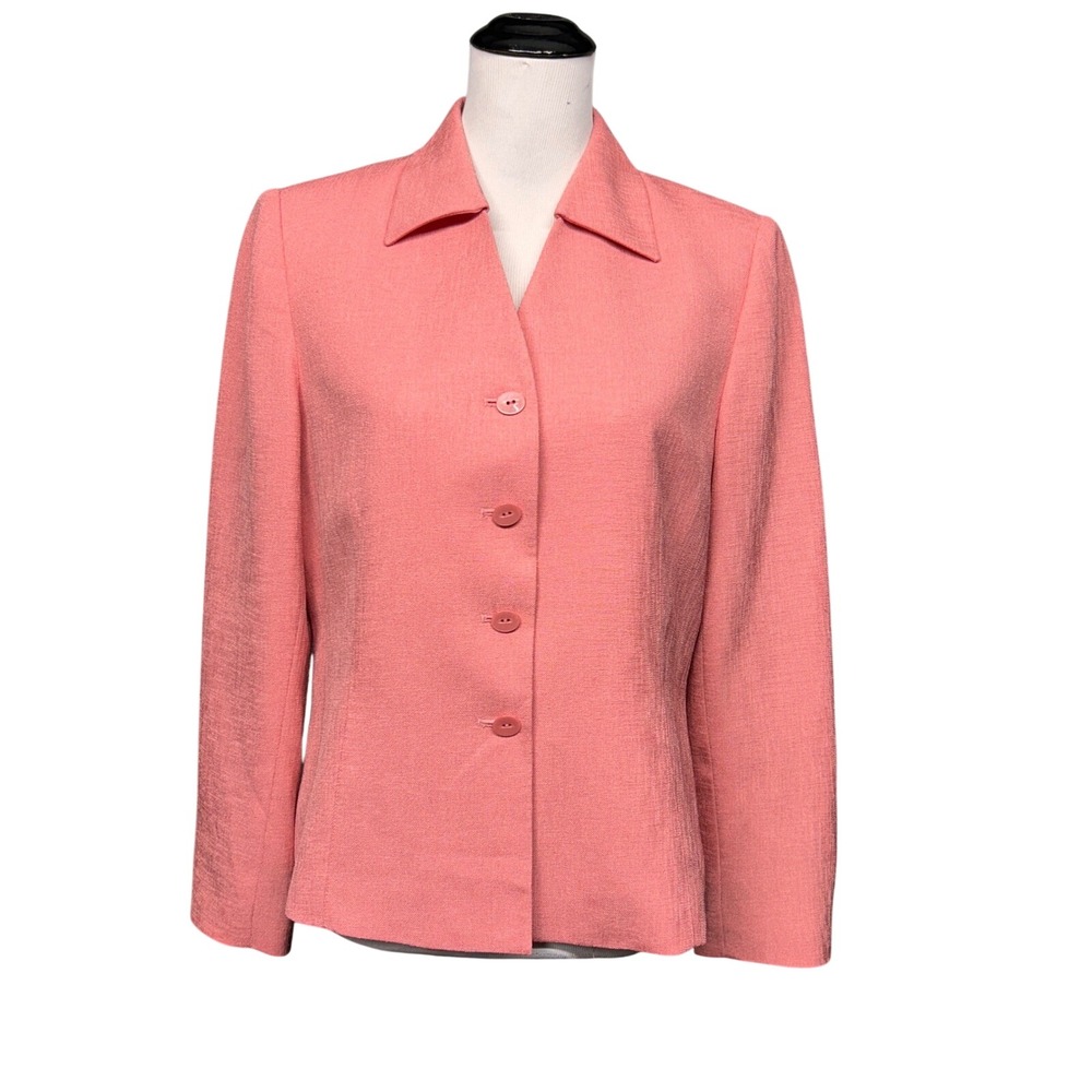 Dillards Kasper Blazer Women 10 Coral Pink Textured 4-Button Office Careercore